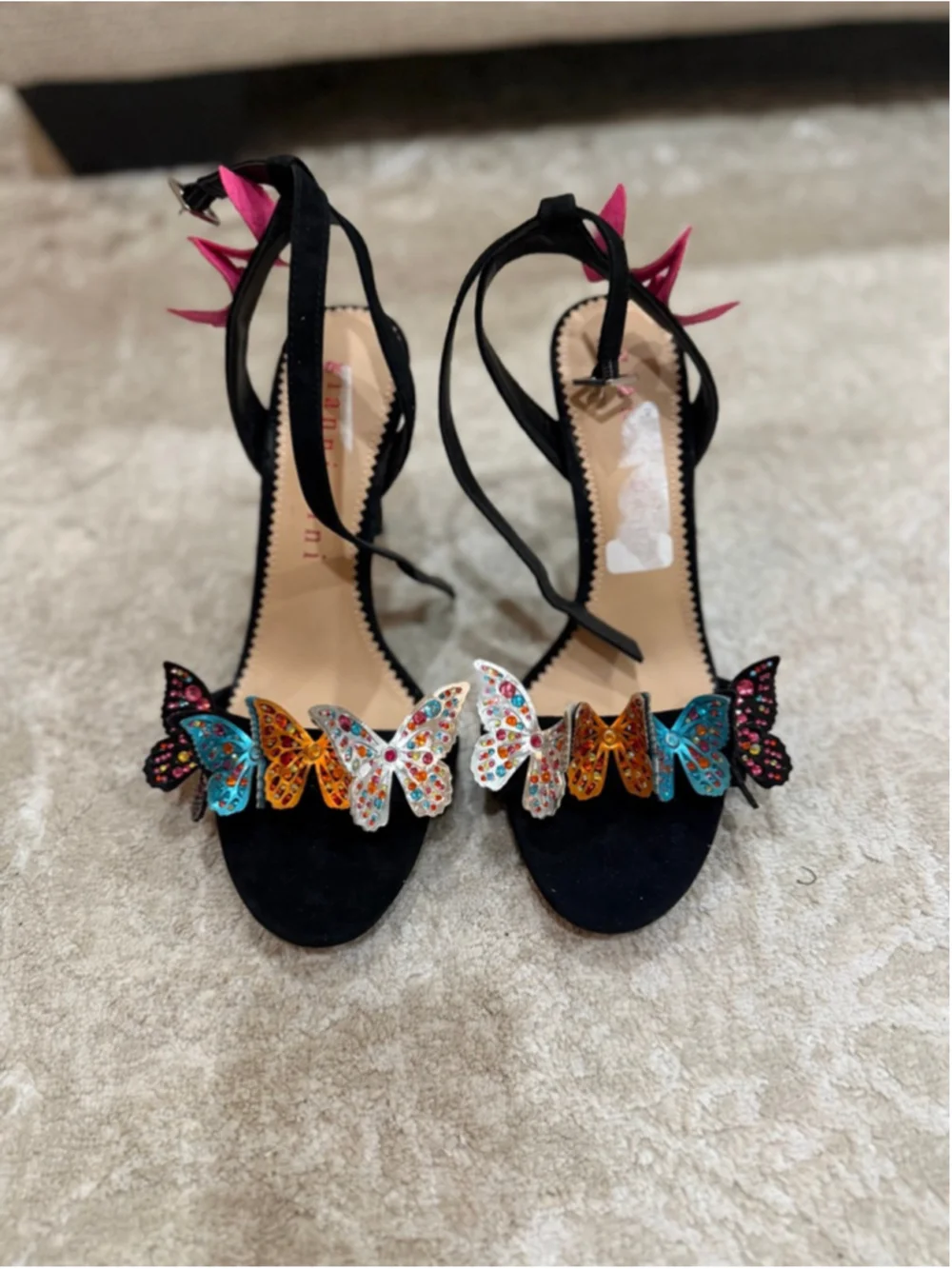 Gianni Bini Black Butterfly Embellished Heels Size 8 NWOT